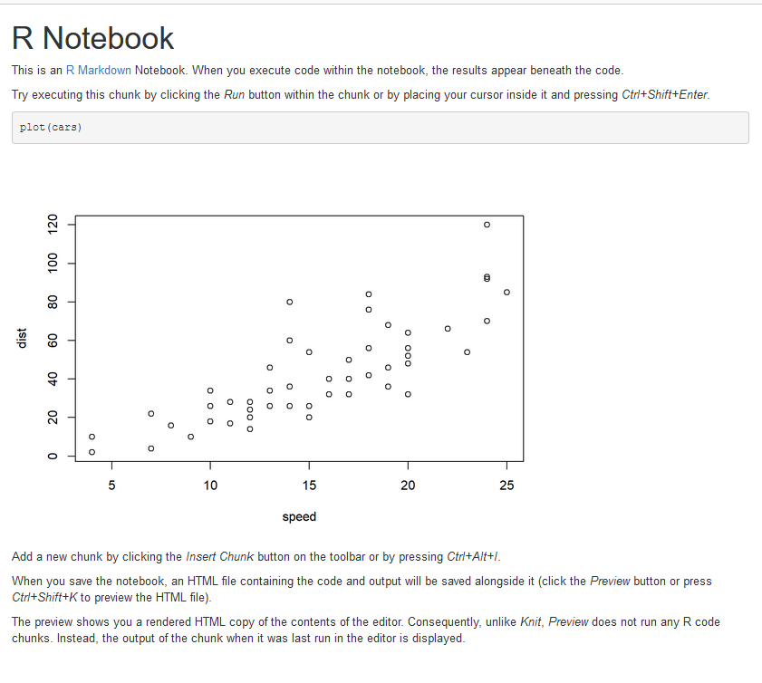 Screenshot of the basic HTML rendering of the R notebook template, with basic sans serif, black font on a white background.